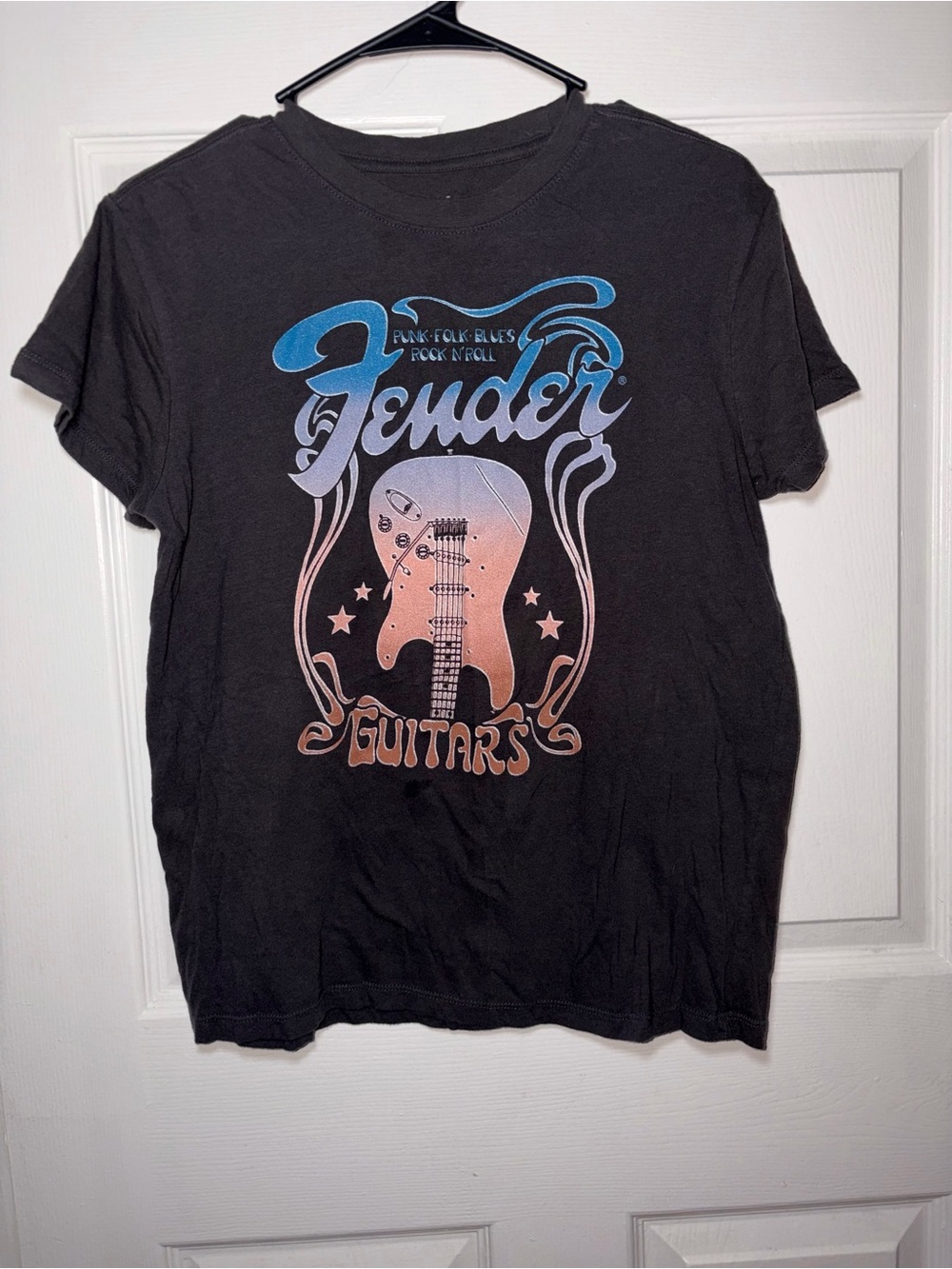 Fender Graphic Tee - Black with Blue & Peach Artwork